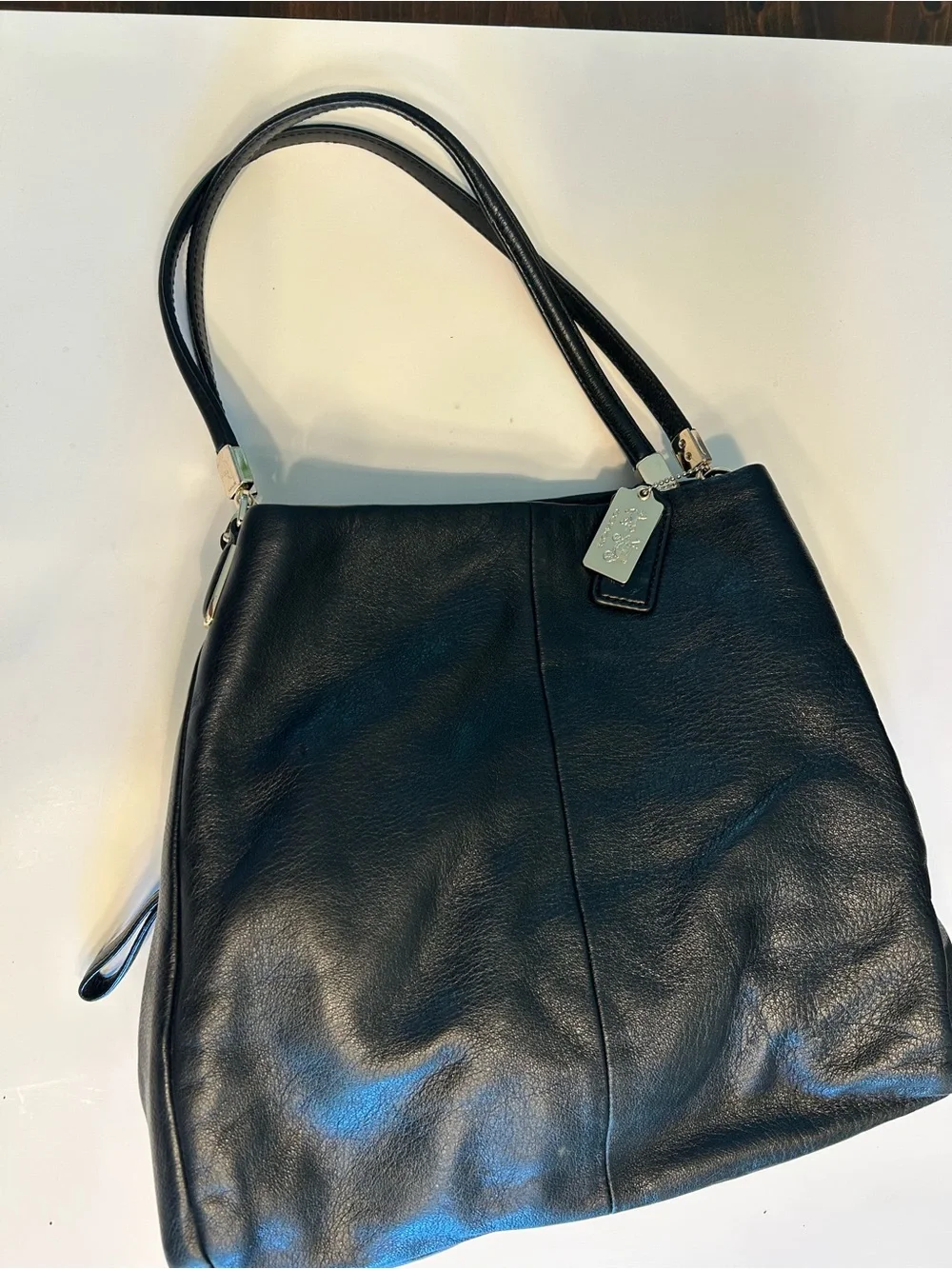 Coach Black Pebbled Leather Shoulder Bag with Silver Hardware